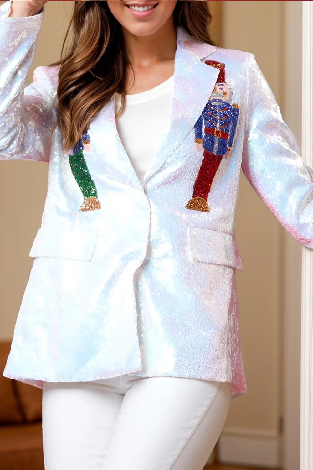 Sequin Nutcracker Long Sleeve Blazer, image 4