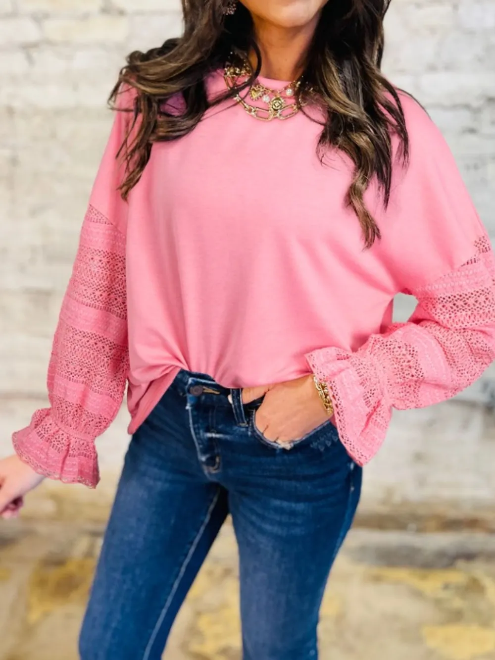 Lace Detail Flounce Sleeve Sweatshirt, image 4