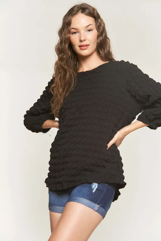 Bubble Texture Round Neck Blouse