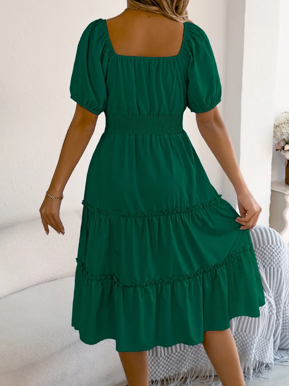 Square Neck Short Puff Sleeve Dress, image 3