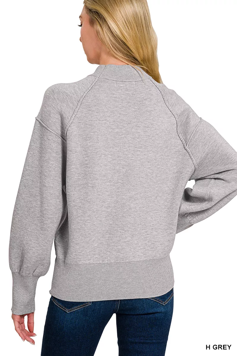 Viscose Mock Neck Exposed Seam Sweater, image 3