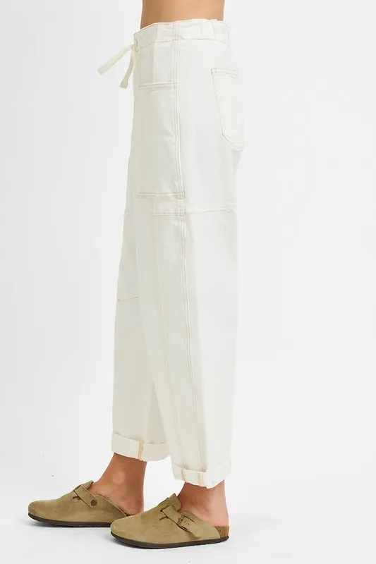 Full Size High Rise Crop Wide Barrel Cargo Pocket Jeans Plus Size, image 2