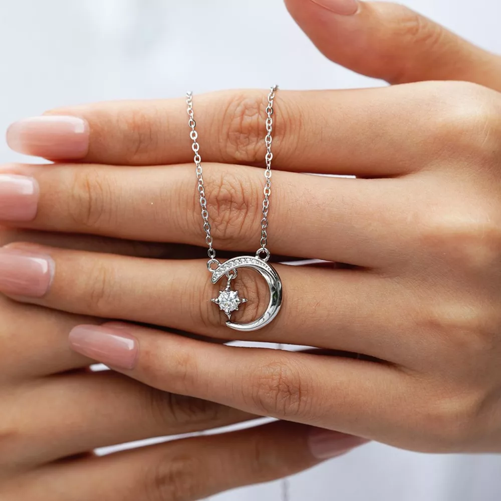 925 Sterling Silver Moissanite Star Moon Necklace, image 8