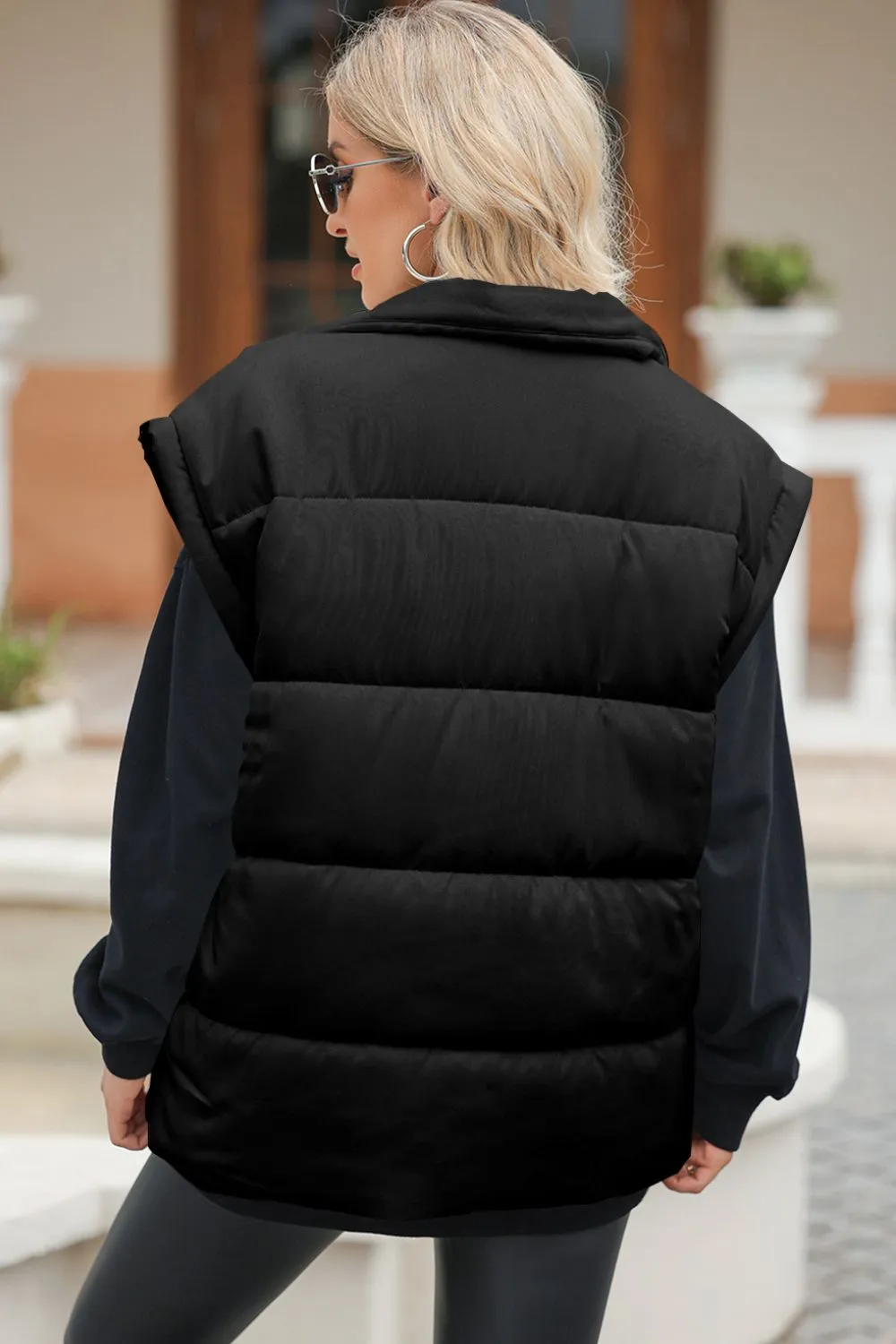 Zip Up Puffer Vest Coat with Pockets, image 3