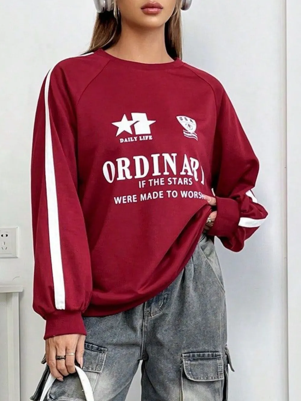 Letter Graphic Round Neck Long Sleeve Sweatshirt, image 6