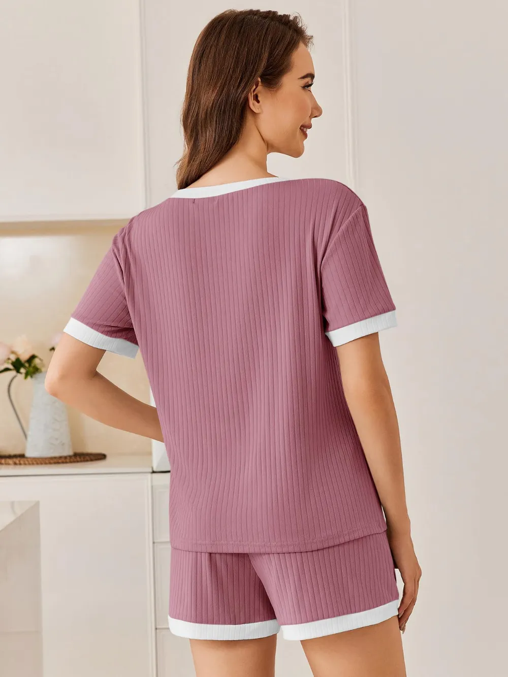 Ribbed Short Sleeve Top and Shorts Set, image 9