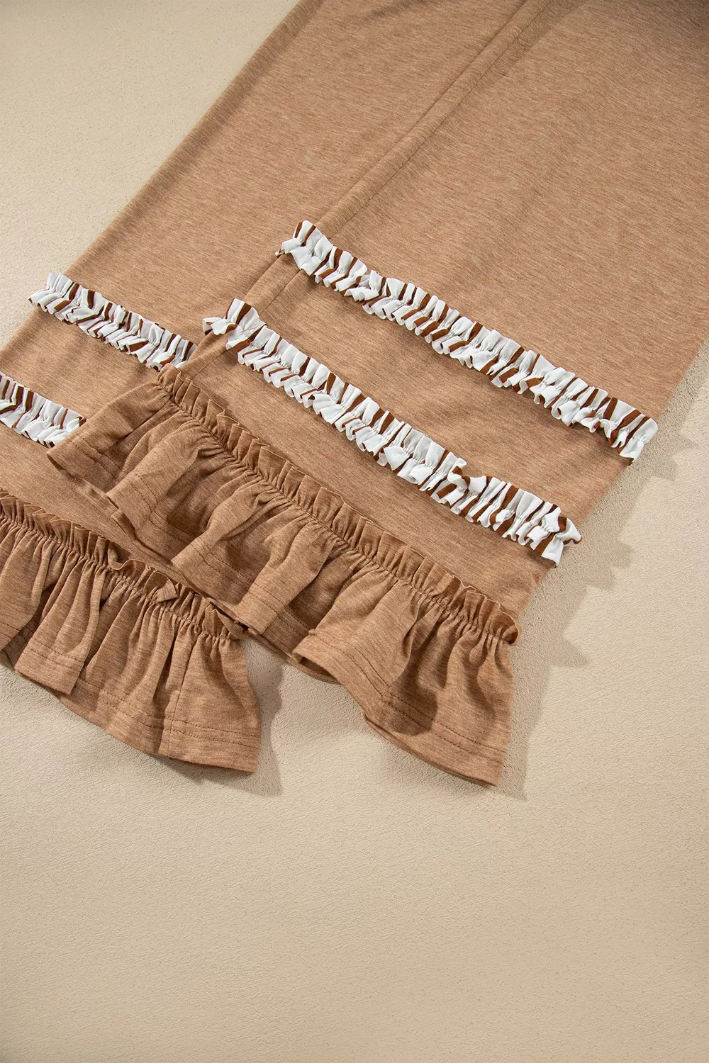 Stripe V Neck Ruffle Contrast Sleeve Top Drawstring Pants 2pcs Set, image 9