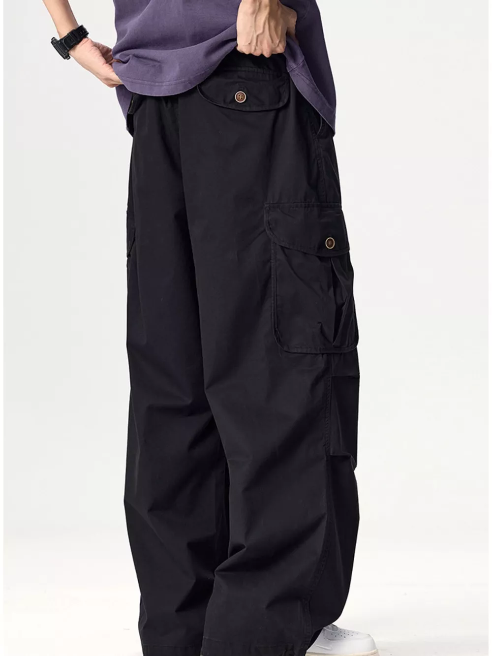 Men's Plus Size Drawstring Wide Leg Cargo Pants, image 3