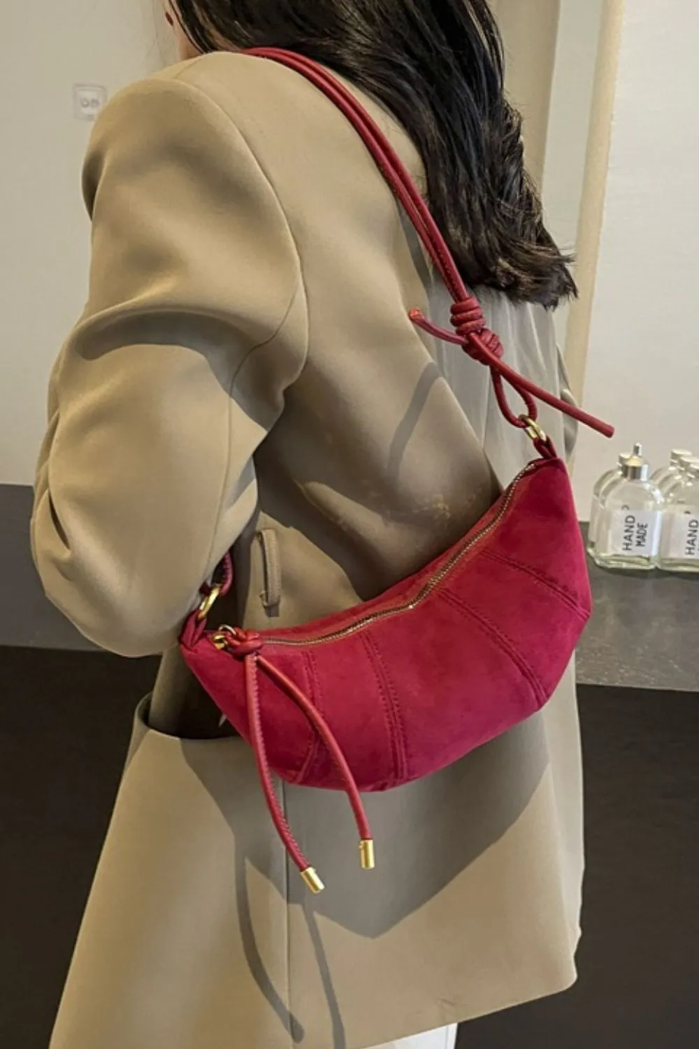 PU Leather Strap Suede Shoulder Bag, image 10