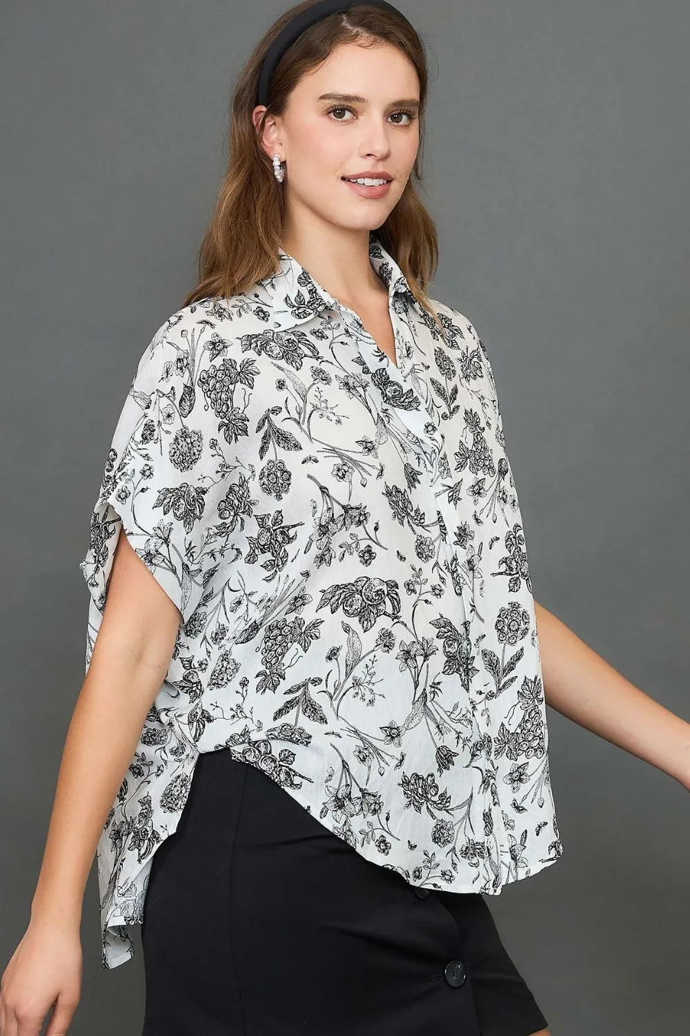 Full Size Two Tone Floral Print Top Plus Size, image 2