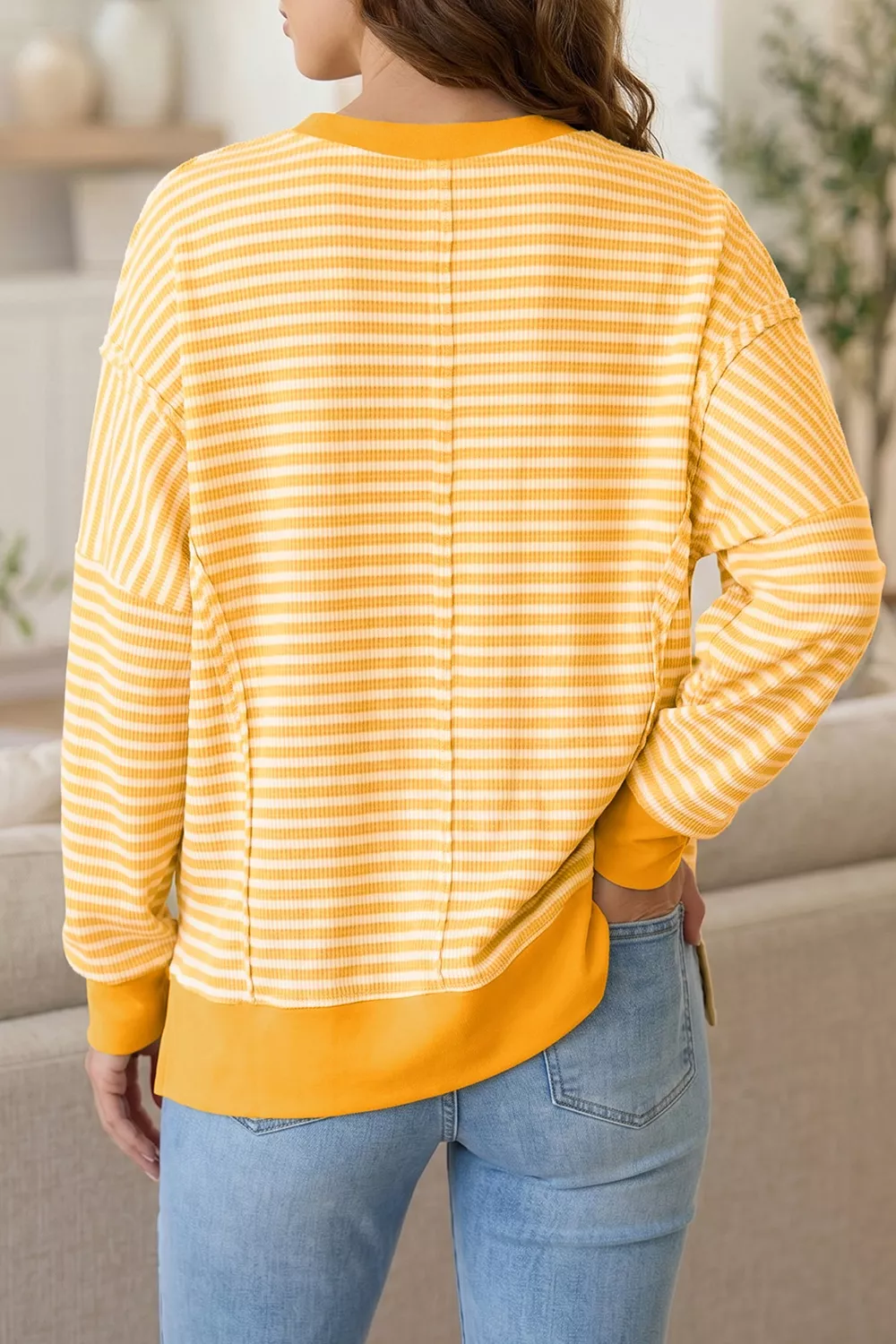 Stripe Boo Sequin Ghost Halloween Split Hem Long Sleeve Top, image 2