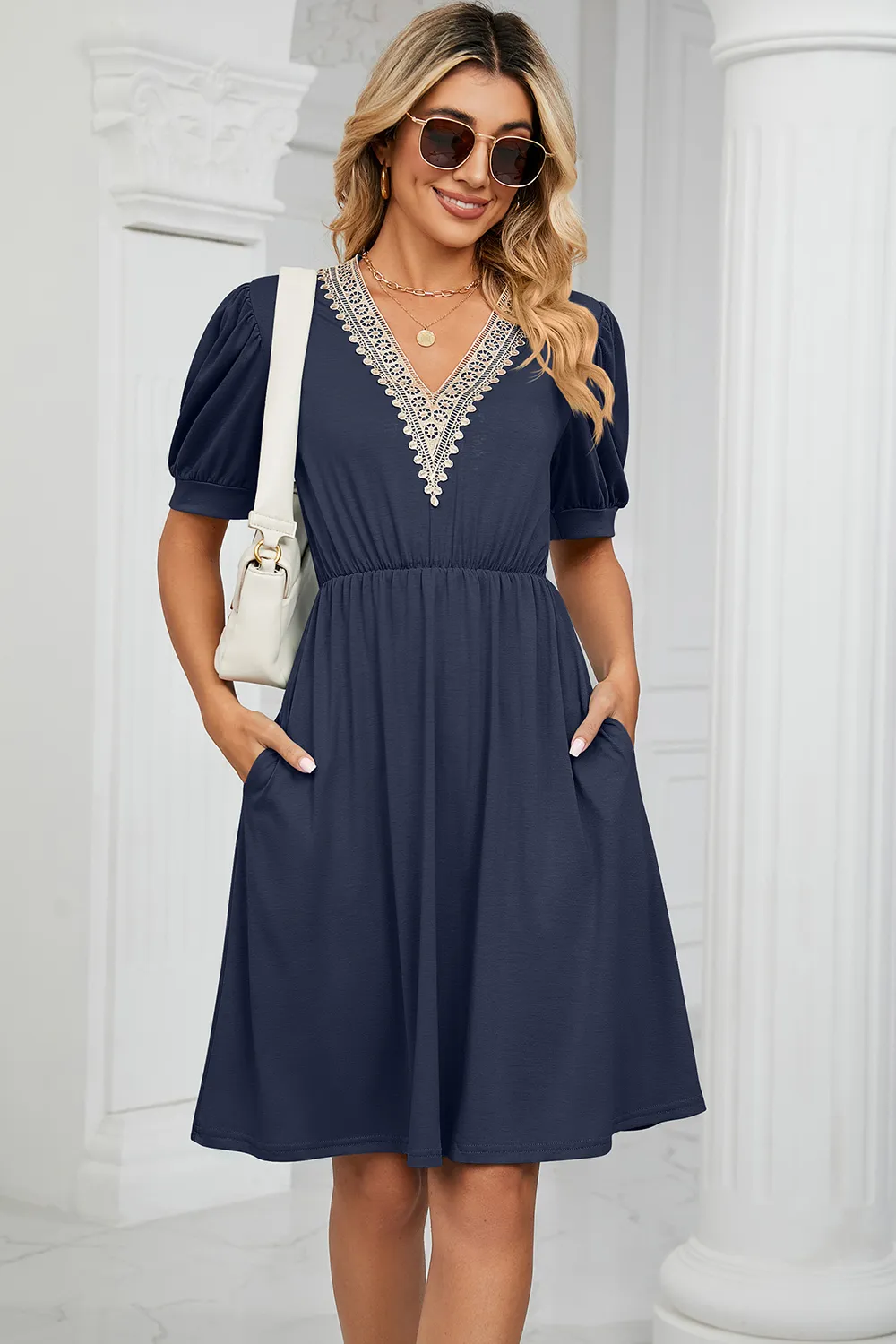 V-Neck Puff Sleeve Dress, image 10