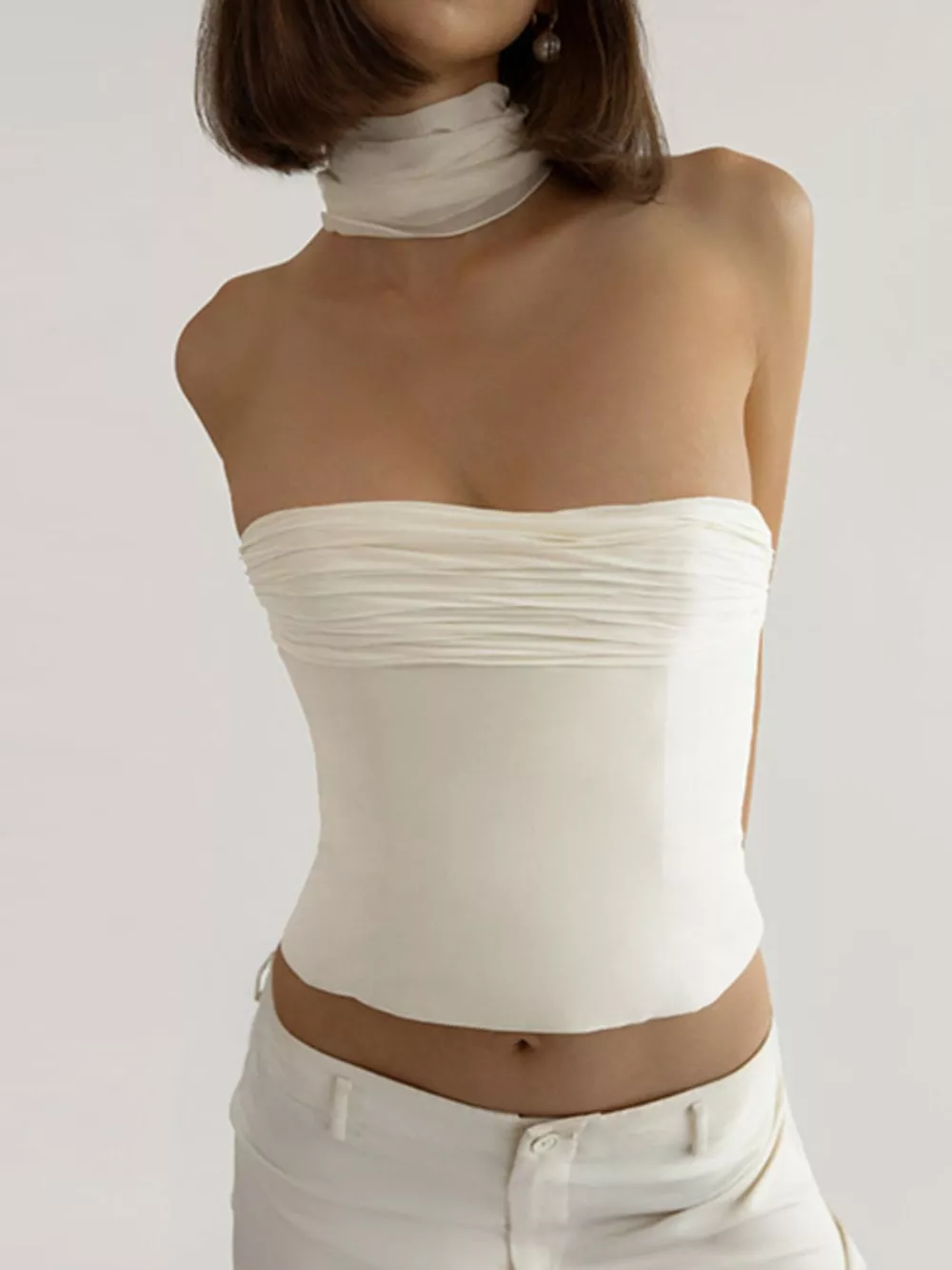 Ruched Tube Top with Scarf, image 3