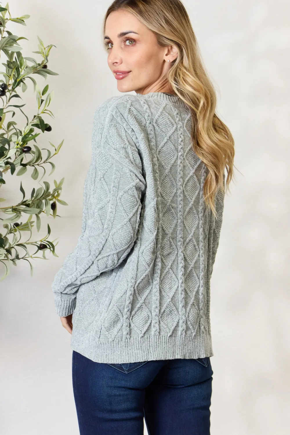 Cable Knit Round Neck Sweater, image 4