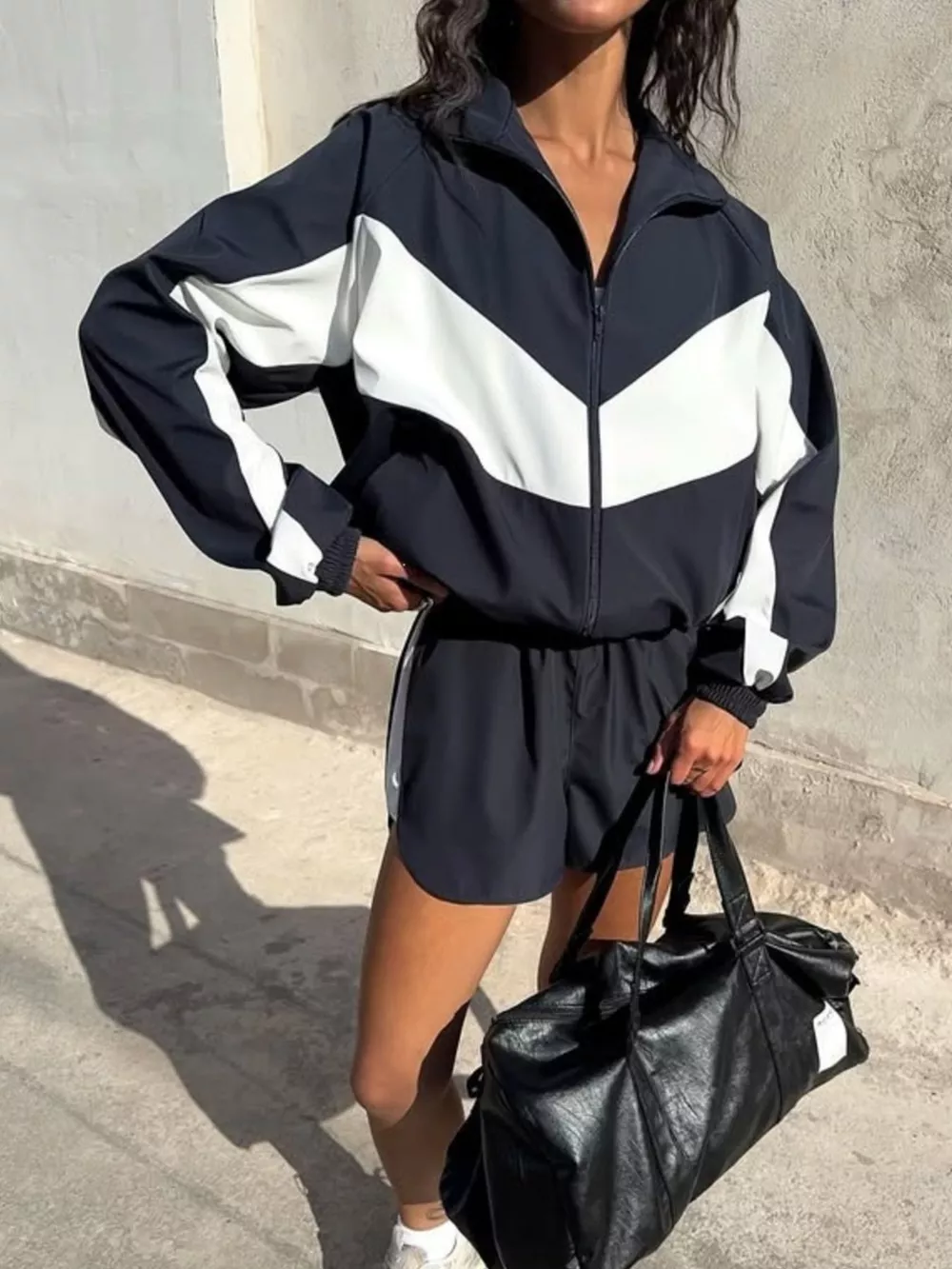 Color-Block Zip-Up Jacket and Shorts Set, image 7