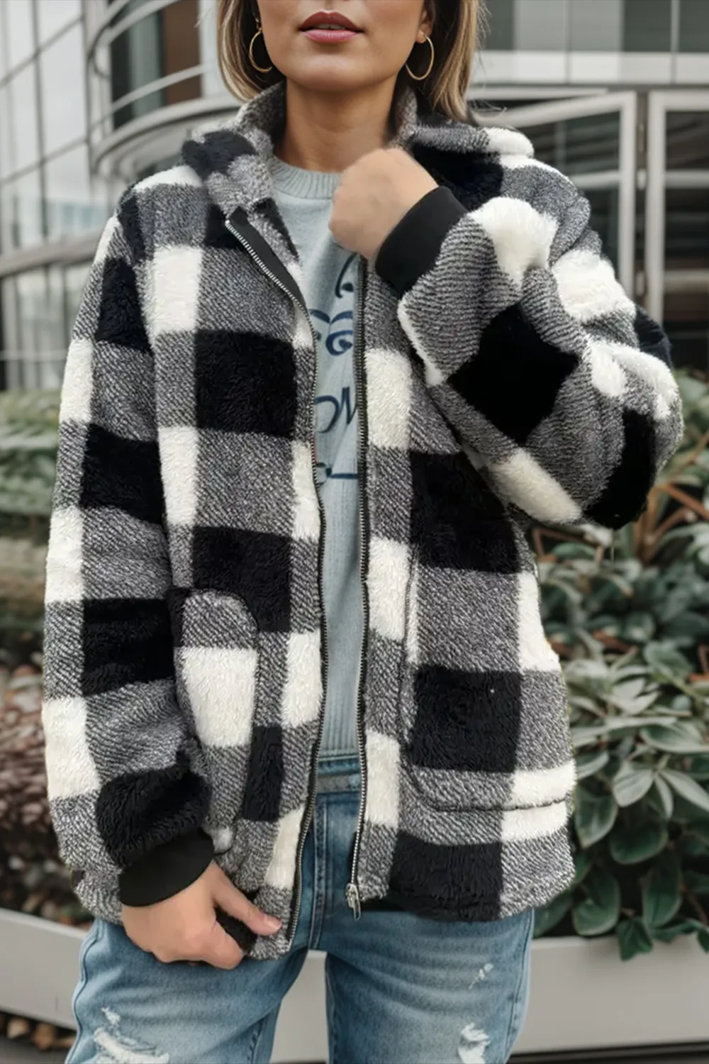 Full Size Plaid Long Sleeve Hooded Coat, image 12