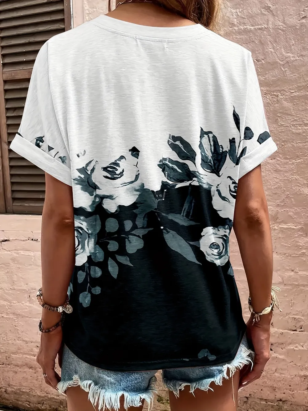 Full Size Printed Notched Short Sleeve Blouse, image 6