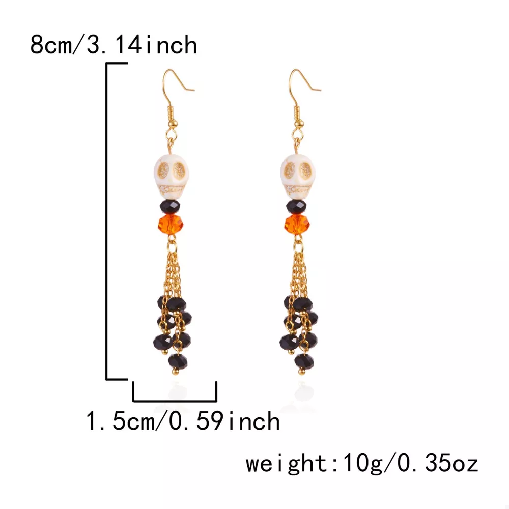 Halloween Skull Beaded Drop Earrings, image 9