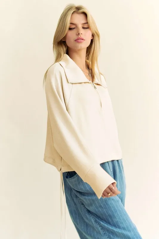 Drawstring Hem Half Zip Raglan Sleeve Sweatshirt, image 3