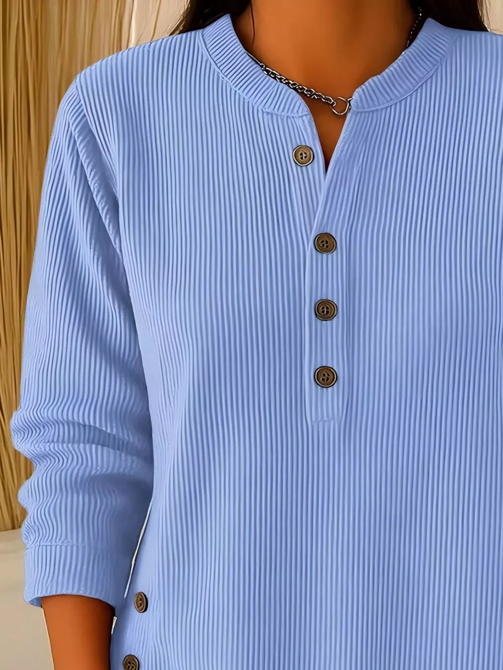 Full Size Ribbed Half Button Henley Top Plus Size, image 11