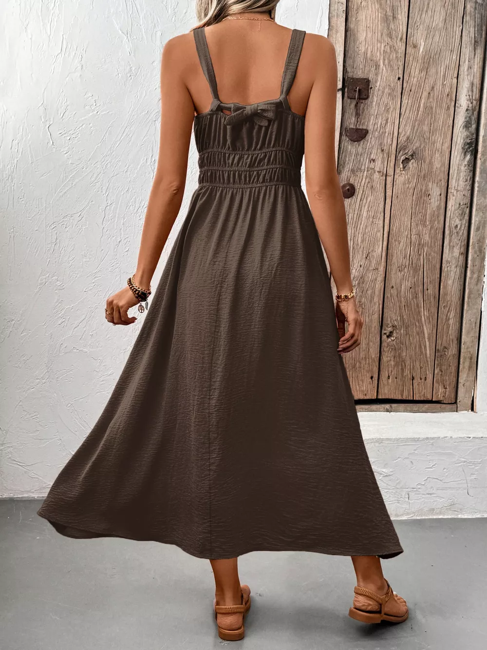 Sleeveless Smocked Casual Midi Dress, image 12