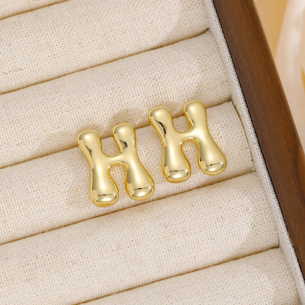 18K Gold-Plated Bubble Letter Stud Earrings, image 2