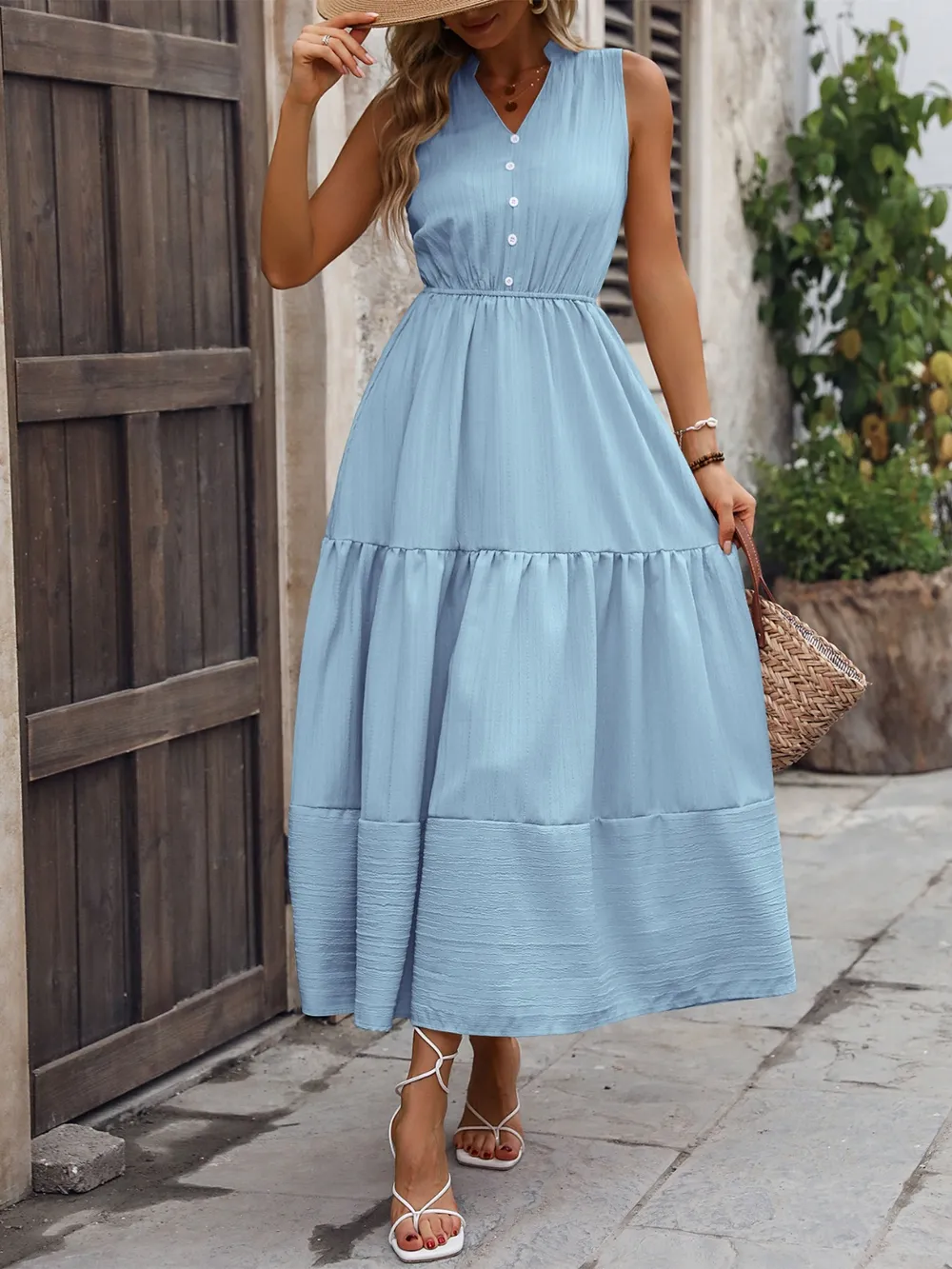 Notched Sleeveless Maxi Tank Dress, image 7