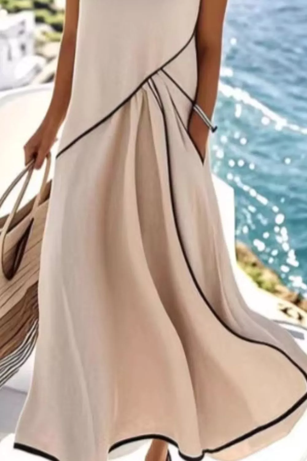 Sleeveless Casual Maxi Dress with Contrast Trim, image 2