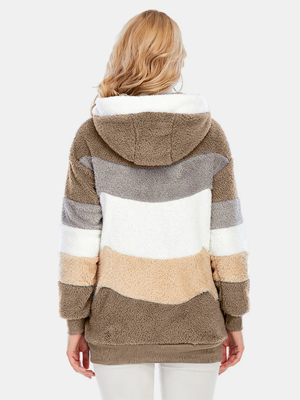 Full Size Drawstring Color Block Zip Up Hooded Outerwear, image 14