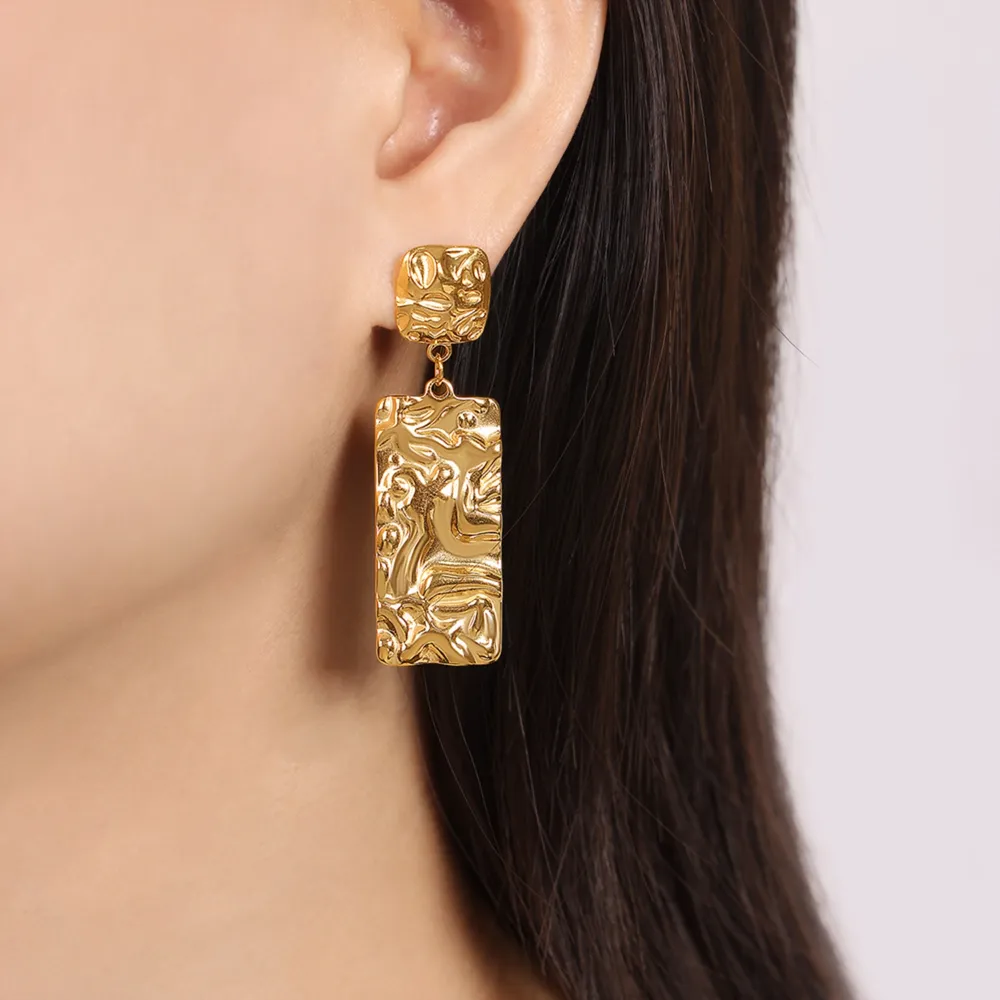 Titanium Steel Textured Geometric Earrings, image 2
