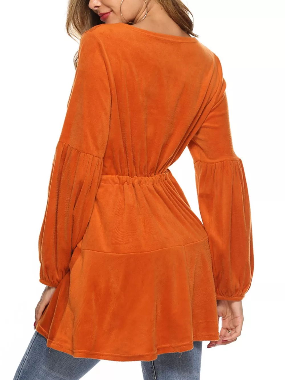 Velvet Long Sleeve Drawstring Blouse, image 6