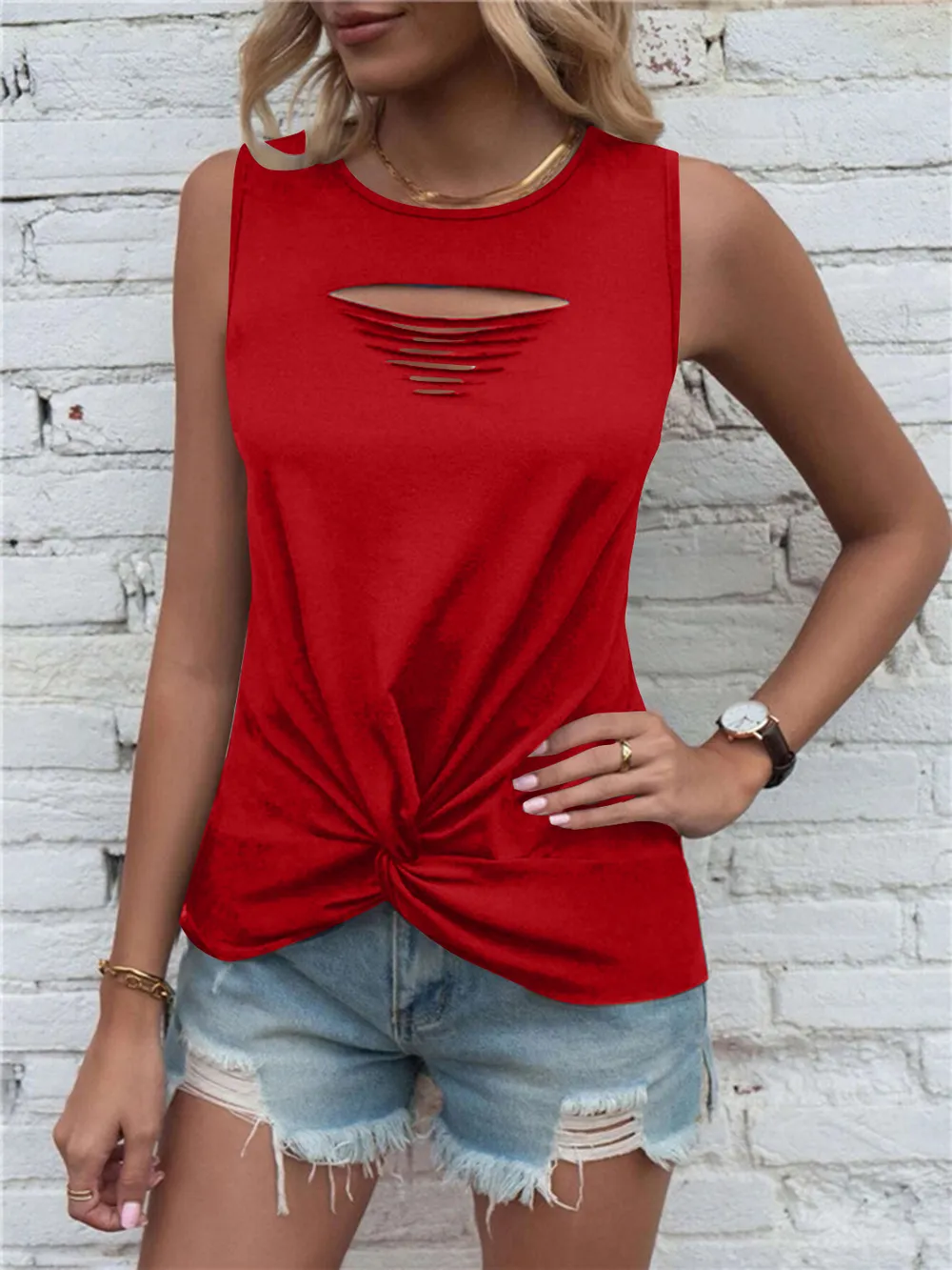 Cutout Twisted Round Neck Tank, image 7