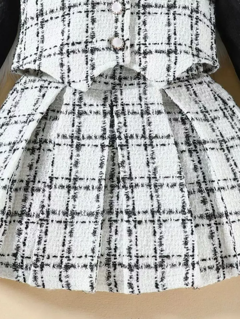 Children's Long Sleeve Top & Plaid Vest & Pleated Skirt Set, image 4