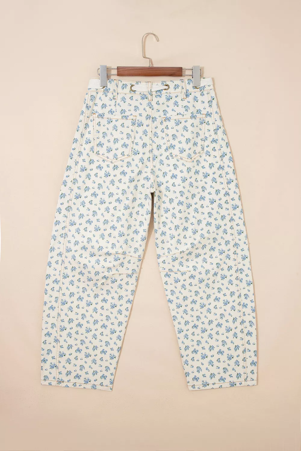 Grommet Knot Waist Floral Barrel Leg Jeans, image 4