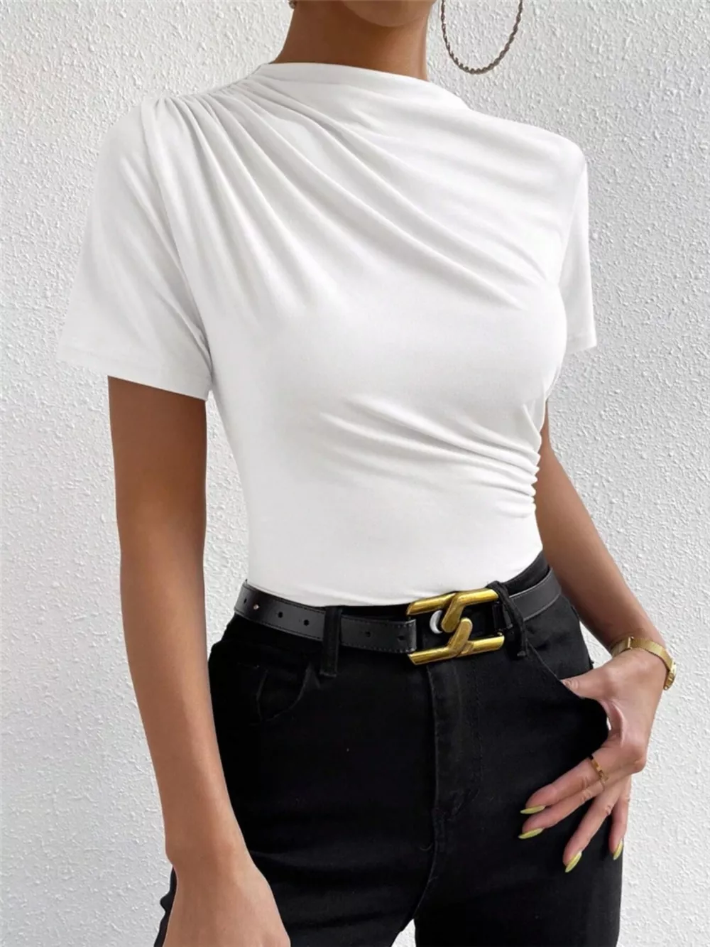 Elegant Draped Short Sleeve Top, image 12