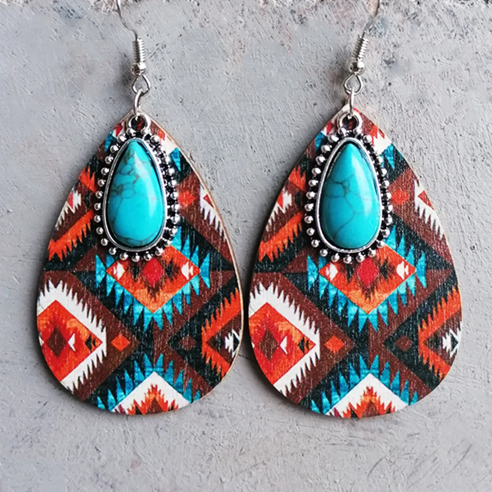 Artificial Turquoise Geometric Teardrop Earrings, image 2