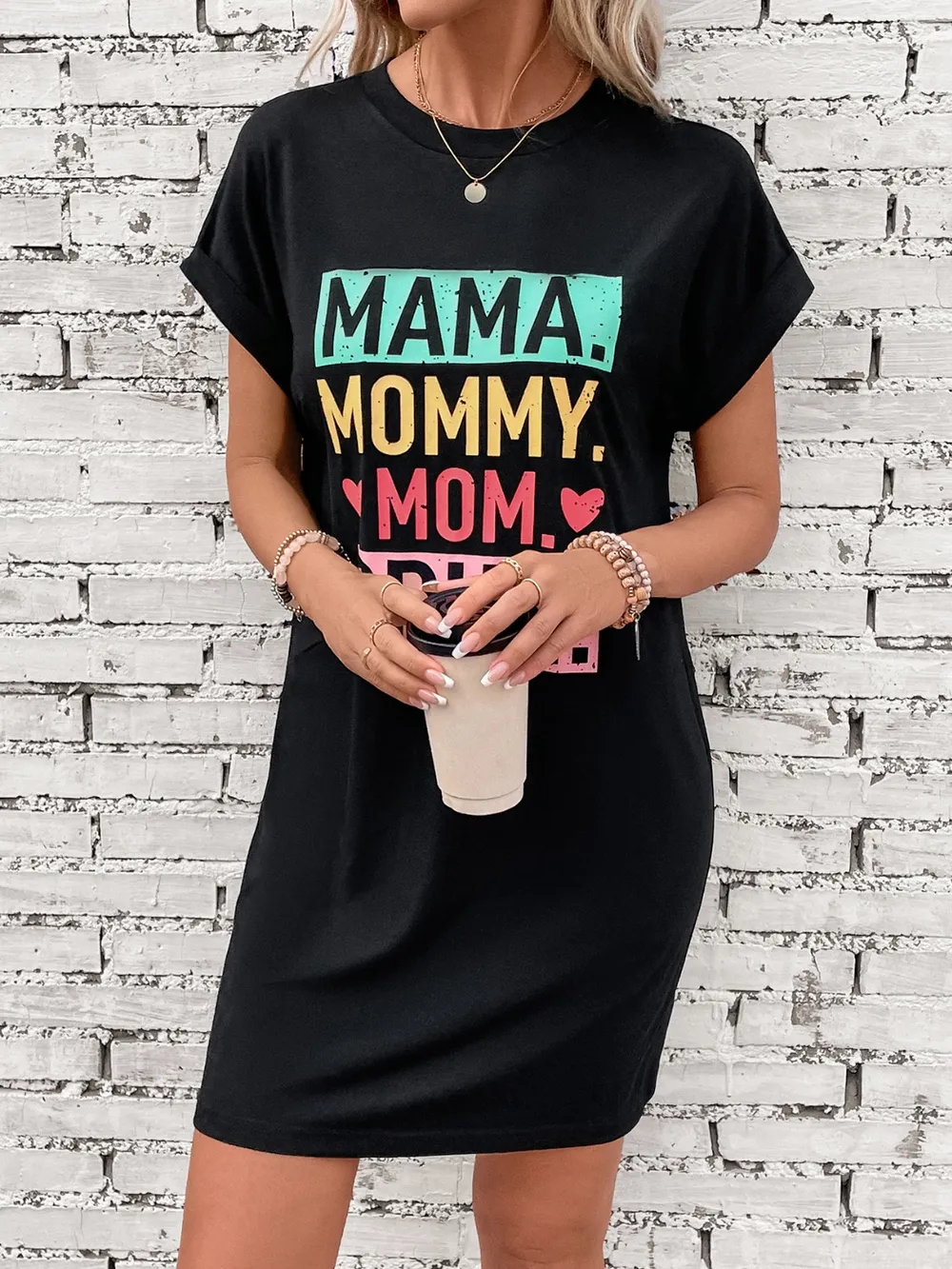 Letter Graphic Short Sleeve Mini Tee Dress, image 2