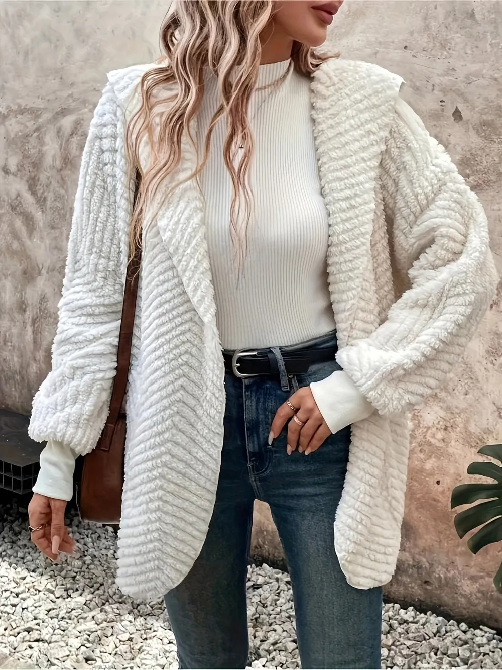 Open Front Long Sleeve Hooded Fuzzy Cardigan, image 3