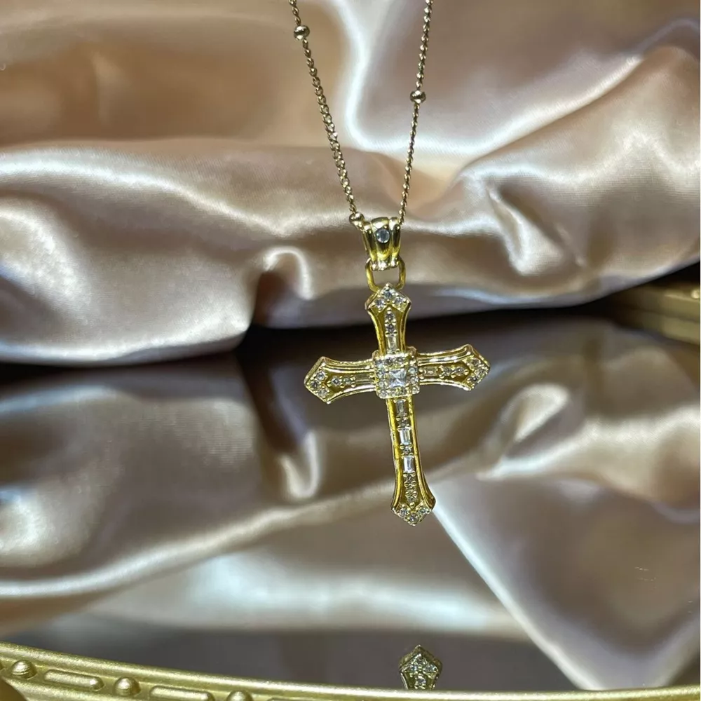 18K Gold-Plated Cross Pendant Necklace, image 2