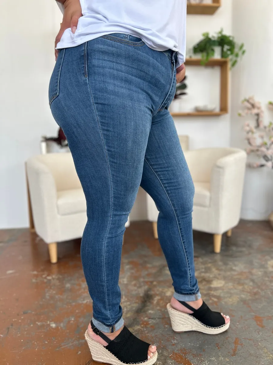 Full Size Cuffed Hem Skinny Jeans, image 3