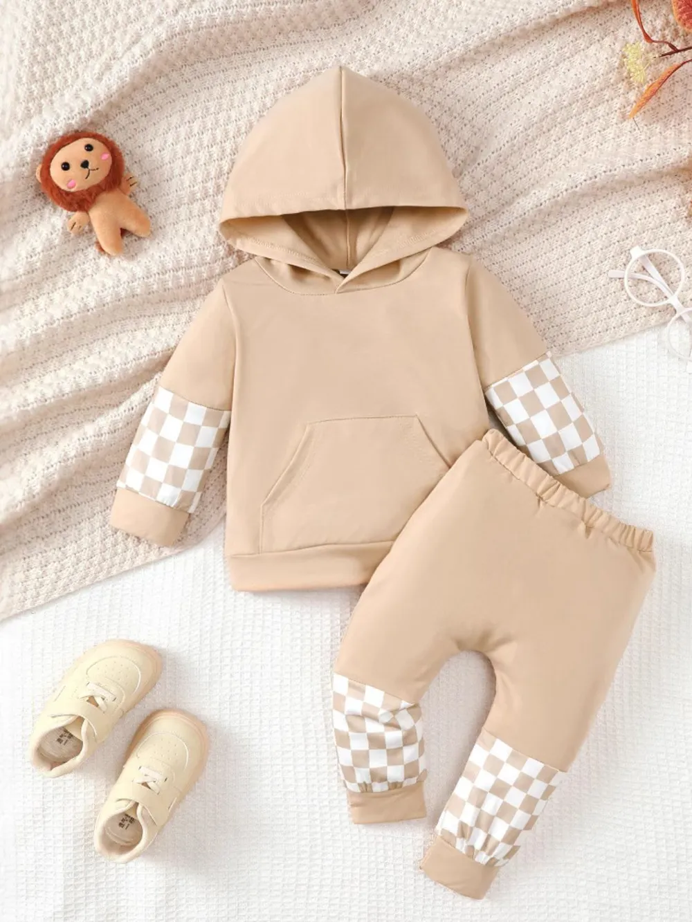 Checkered Long Sleeve Sweatshirt and Pants Set