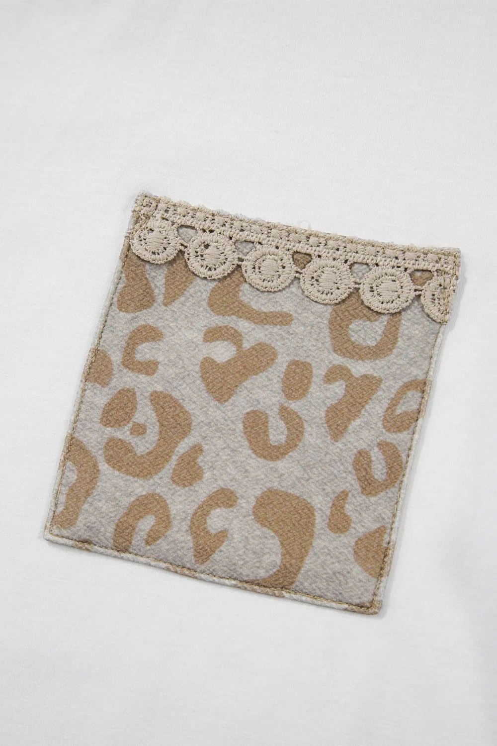 Leopard Patchwork Crochet Lace Trim Puff Sleeve T Shirt, image 3