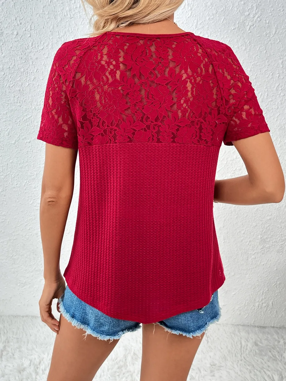 Lace Detail V-Neck Short Sleeve T-Shirt, image 9