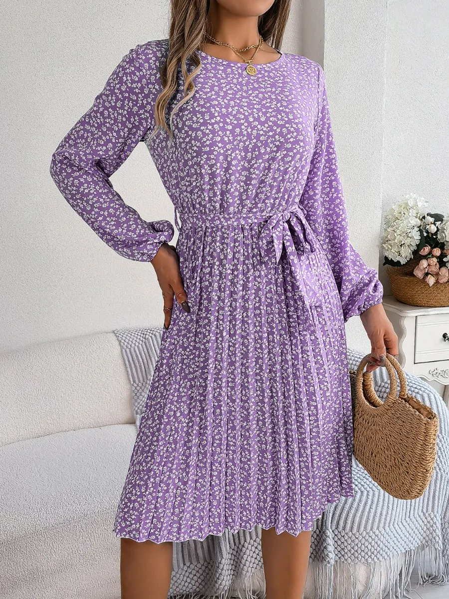 Ditsy Floral Tie Waist Pleated Dress, image 21