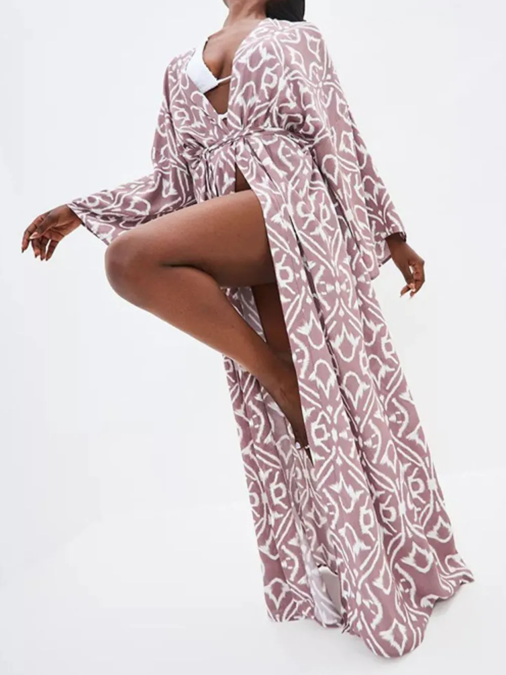 Geometric Print Surplice Beach Cover Up Dress, image 8
