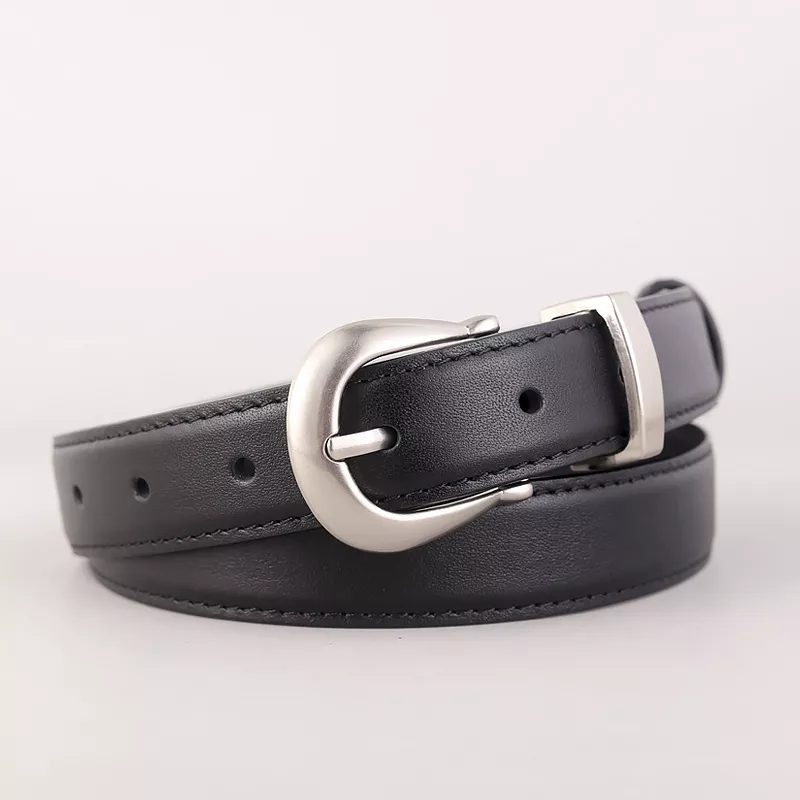 Classic Leather Belt with Silver Buckle
