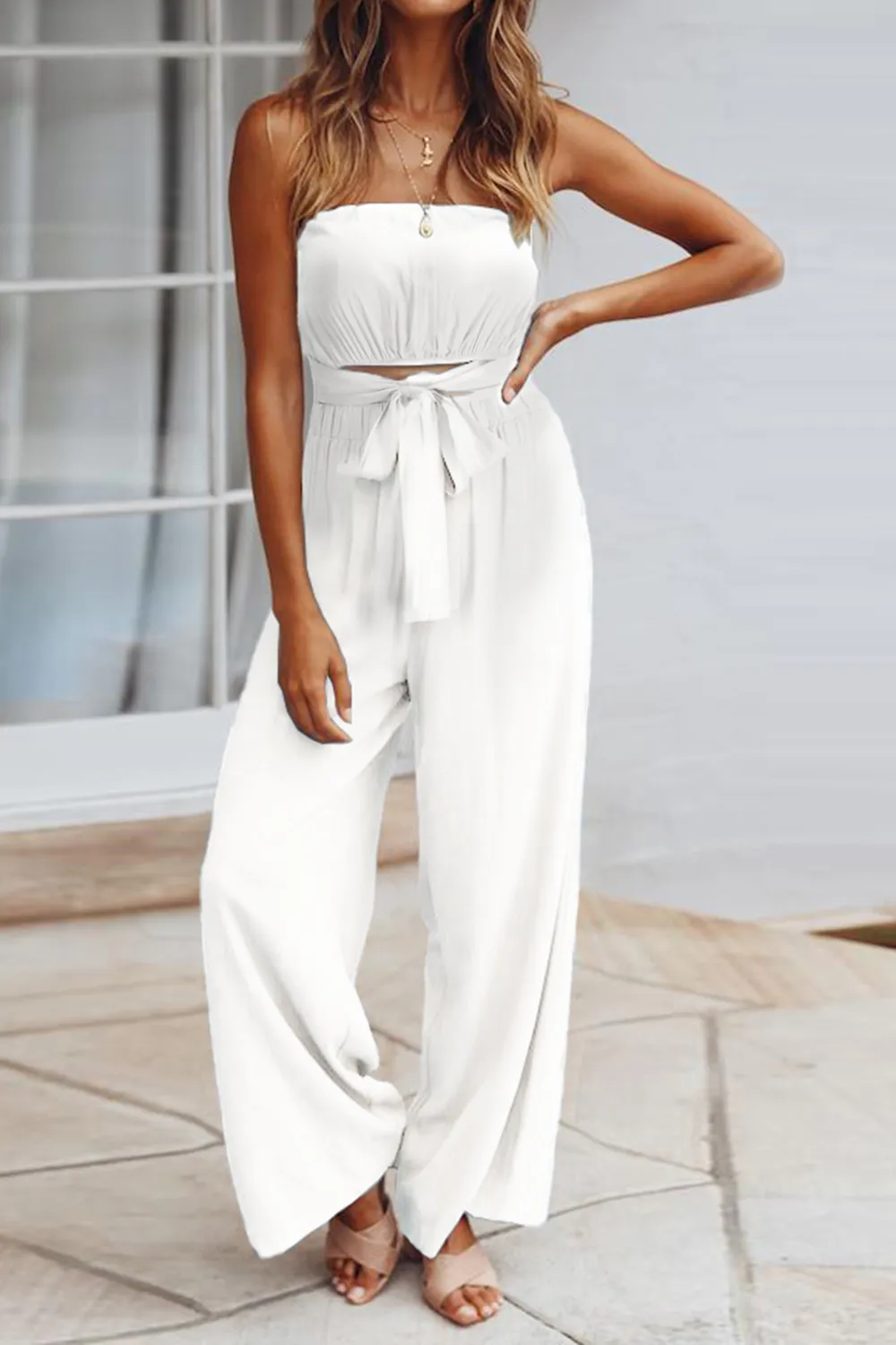 Tied Cutout Tube Wide Leg Jumpsuit, image 11