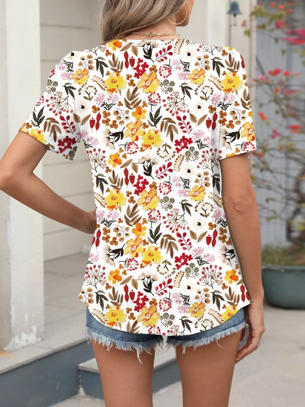 Floral Print Short Sleeve Blouse, image 3