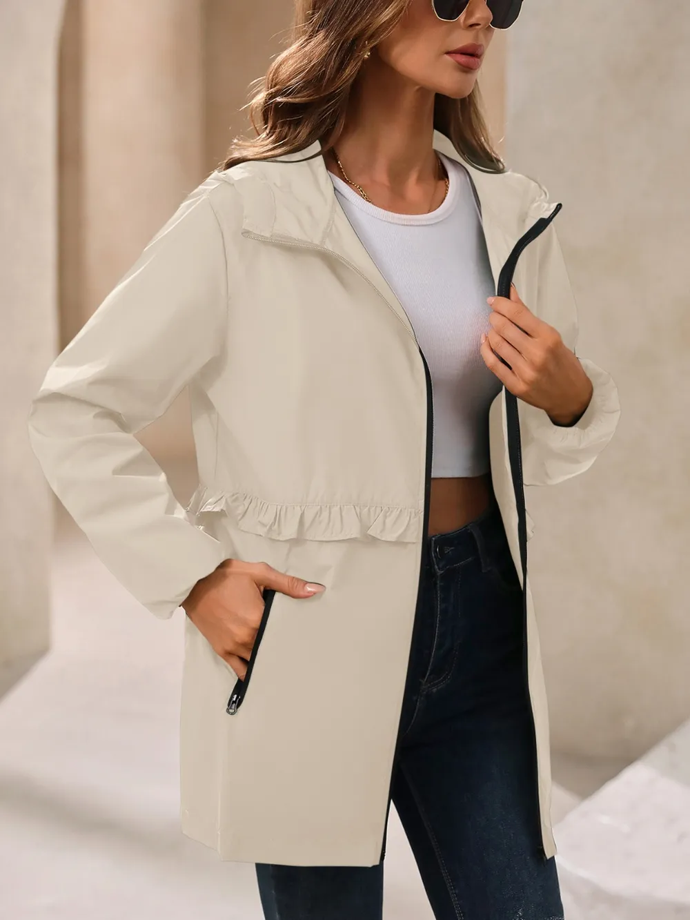 Outdoor Waterproof Long Sleeve Hooded Windbreaker, image 6