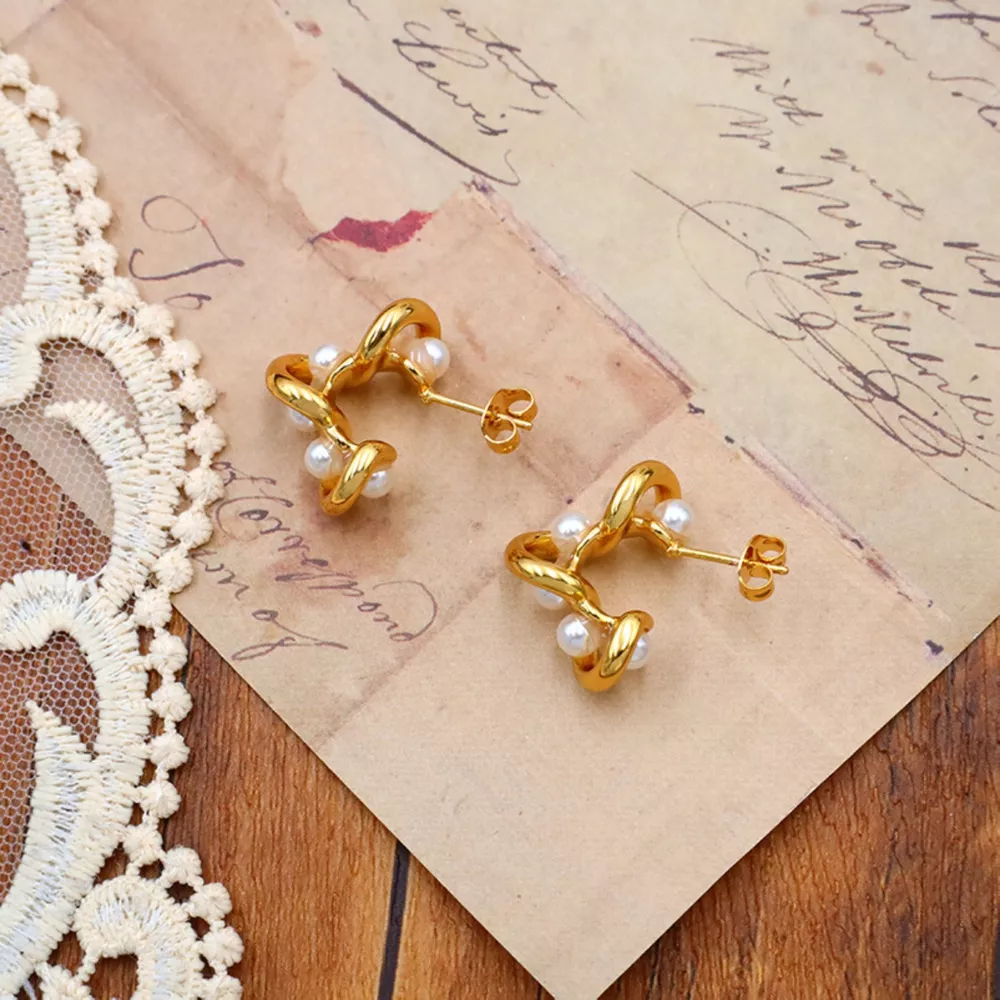 18K Gold-Plated Pearl Earrings, image 5